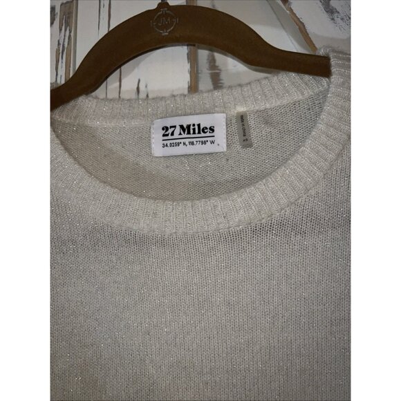 27 Miles Cashmere Wool Sweater Ivory Silver Crew Neck Relaxed Long Sleeve XS - Picture 7 of 10
